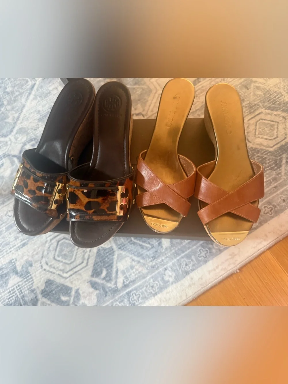8.5 Bundle alert! Jimmy Choo Tan Leather Wedge Sandals and Tory Burch wedge